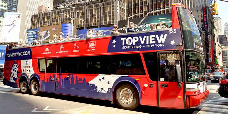 a TopView Double Decker Bus with Grand Army Plaza 
